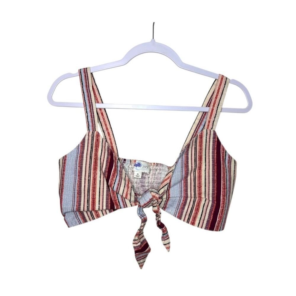 Jun & Ivy Cropped Sleeveless Front Tie Top Women M Multi Stretch Boho Striped